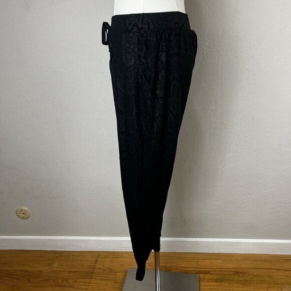 Terez Joggers Pants Foil Snakeskin Printed Black Drawstring Modal Size XS - Picture 4 of 11